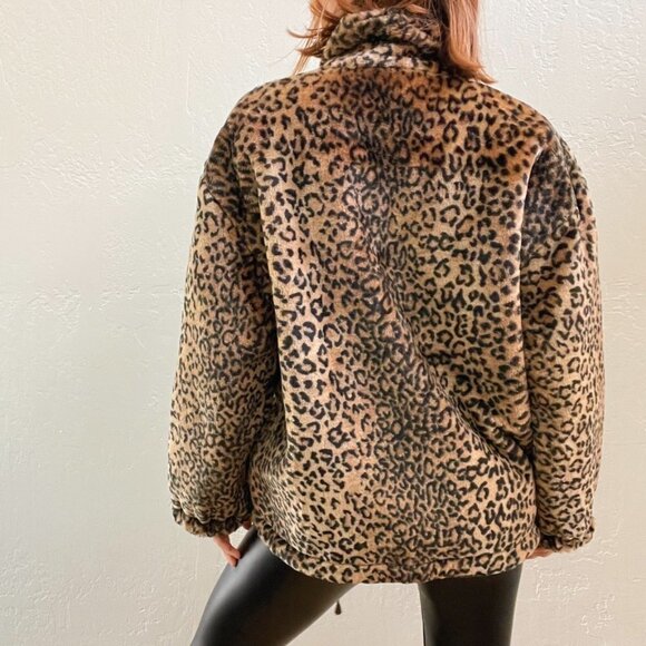 Vintage 1980s/90s Reversible Cheetah Gold Metallic Oversized Zip Up Jacket - Picture 4 of 8